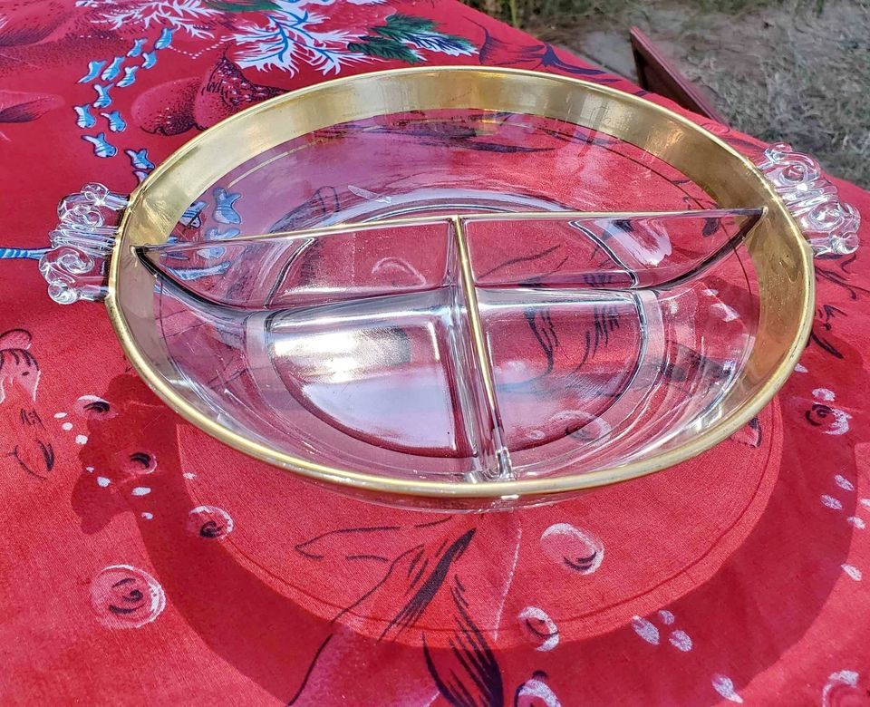 Brass and Glass Relish Dish